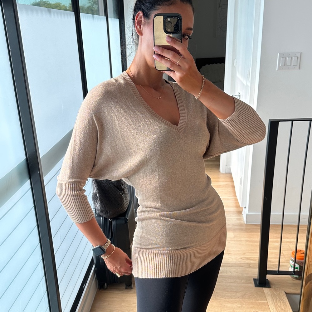 Mango Light Tan V-Neck Sweater
